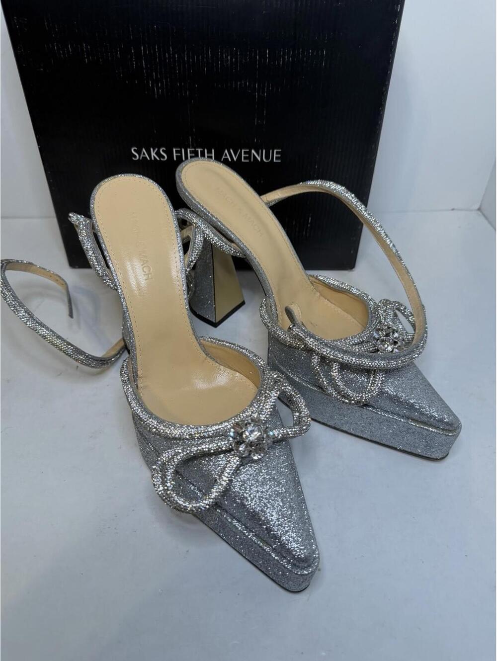 Mach & Mach Silver Crystal Bow Pumps Heels Women EU 40 US 10 New